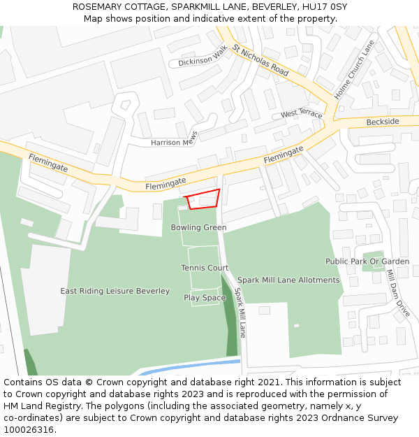 ROSEMARY COTTAGE, SPARKMILL LANE, BEVERLEY, HU17 0SY: Location map and indicative extent of plot