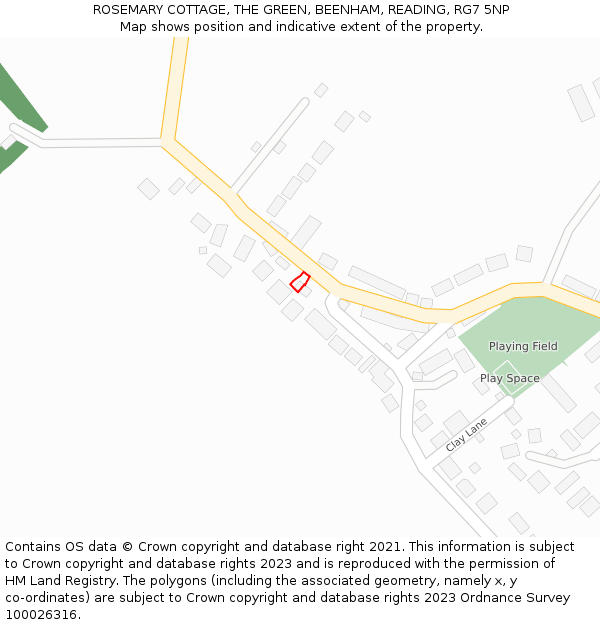 ROSEMARY COTTAGE, THE GREEN, BEENHAM, READING, RG7 5NP: Location map and indicative extent of plot