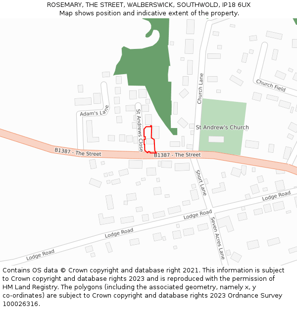 ROSEMARY, THE STREET, WALBERSWICK, SOUTHWOLD, IP18 6UX: Location map and indicative extent of plot