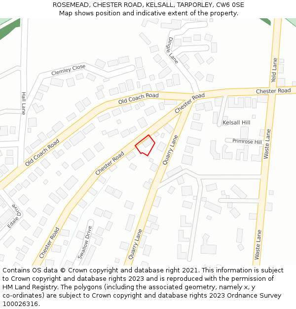 ROSEMEAD, CHESTER ROAD, KELSALL, TARPORLEY, CW6 0SE: Location map and indicative extent of plot