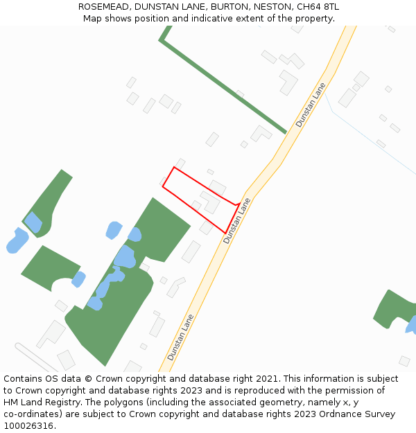 ROSEMEAD, DUNSTAN LANE, BURTON, NESTON, CH64 8TL: Location map and indicative extent of plot