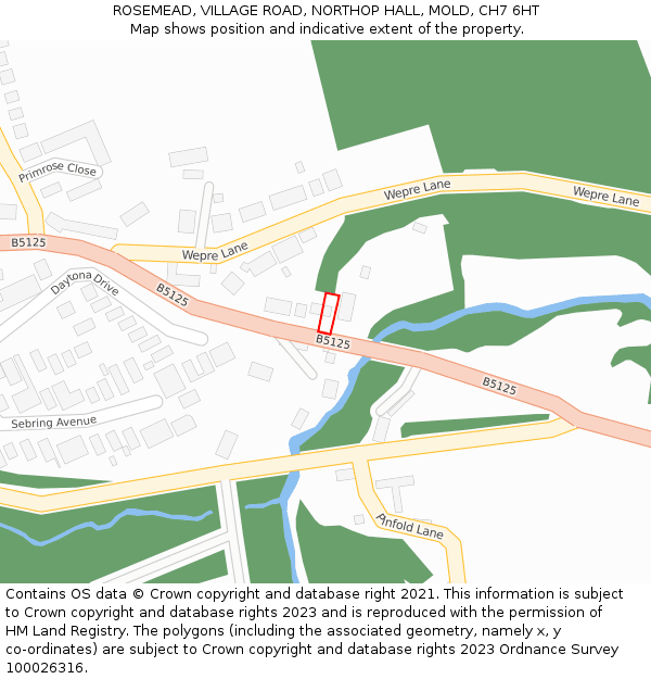 ROSEMEAD, VILLAGE ROAD, NORTHOP HALL, MOLD, CH7 6HT: Location map and indicative extent of plot