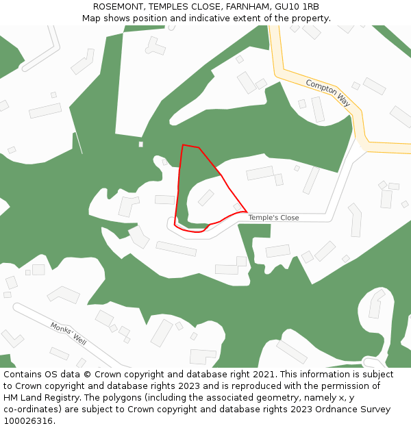 ROSEMONT, TEMPLES CLOSE, FARNHAM, GU10 1RB: Location map and indicative extent of plot