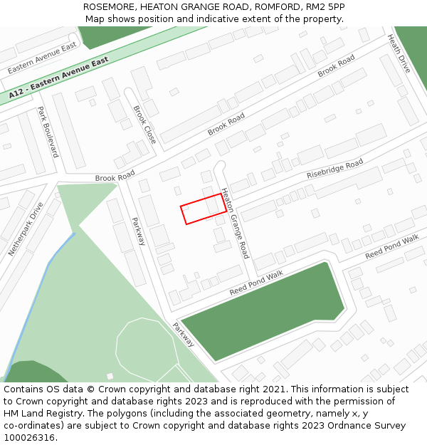 ROSEMORE, HEATON GRANGE ROAD, ROMFORD, RM2 5PP: Location map and indicative extent of plot