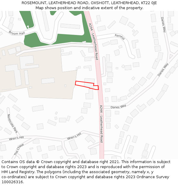 ROSEMOUNT, LEATHERHEAD ROAD, OXSHOTT, LEATHERHEAD, KT22 0JE: Location map and indicative extent of plot