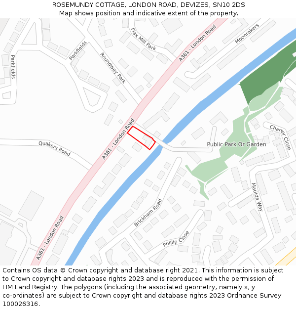 ROSEMUNDY COTTAGE, LONDON ROAD, DEVIZES, SN10 2DS: Location map and indicative extent of plot