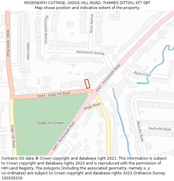 ROSENEATH COTTAGE, GIGGS HILL ROAD, THAMES DITTON, KT7 0BT: Location map and indicative extent of plot