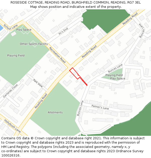 ROSESIDE COTTAGE, READING ROAD, BURGHFIELD COMMON, READING, RG7 3EL: Location map and indicative extent of plot