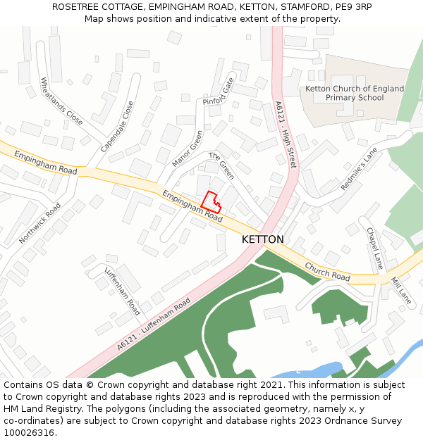 ROSETREE COTTAGE, EMPINGHAM ROAD, KETTON, STAMFORD, PE9 3RP: Location map and indicative extent of plot