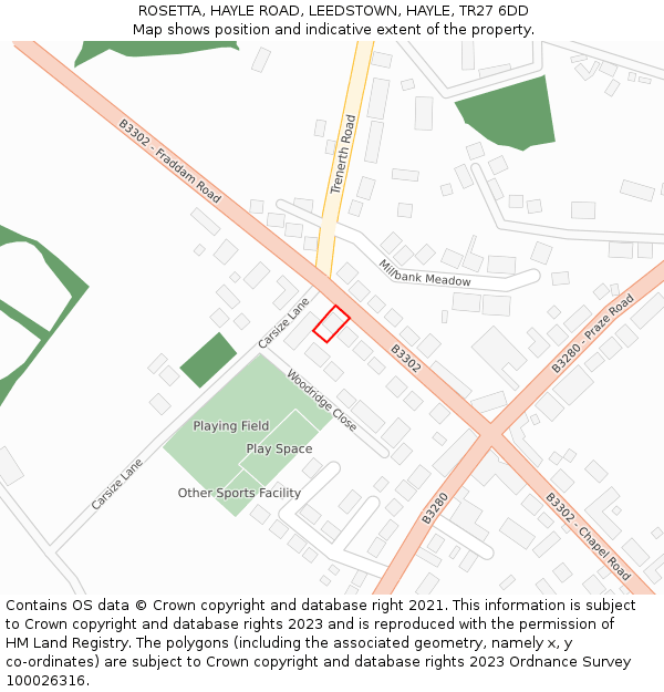 ROSETTA, HAYLE ROAD, LEEDSTOWN, HAYLE, TR27 6DD: Location map and indicative extent of plot