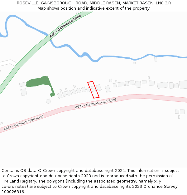 ROSEVILLE, GAINSBOROUGH ROAD, MIDDLE RASEN, MARKET RASEN, LN8 3JR: Location map and indicative extent of plot