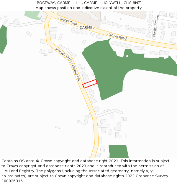 ROSEWAY, CARMEL HILL, CARMEL, HOLYWELL, CH8 8NZ: Location map and indicative extent of plot