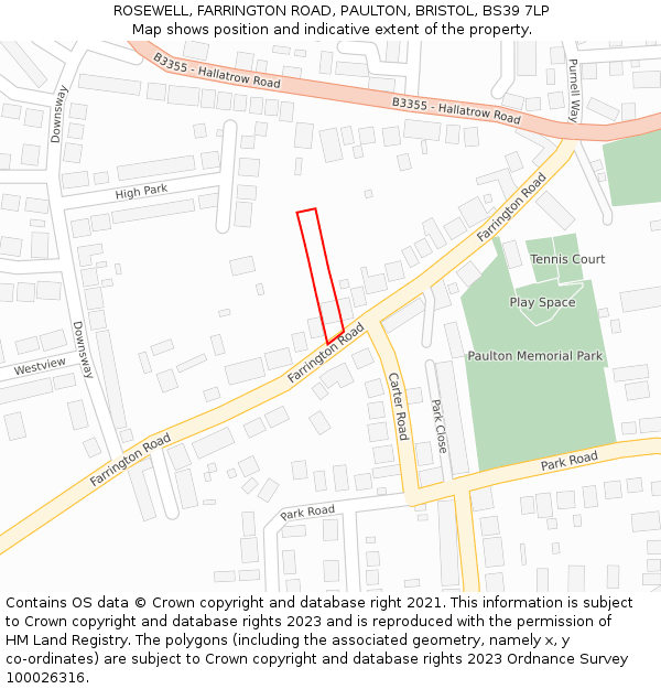 ROSEWELL, FARRINGTON ROAD, PAULTON, BRISTOL, BS39 7LP: Location map and indicative extent of plot