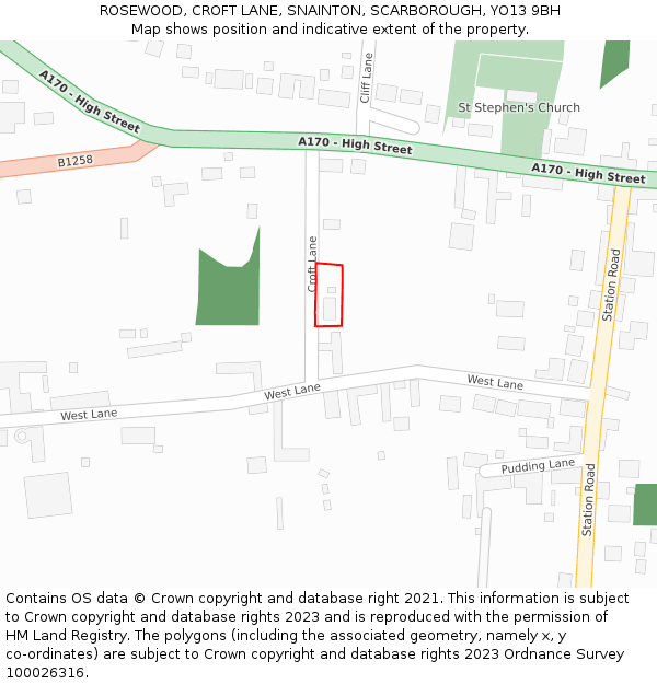 ROSEWOOD, CROFT LANE, SNAINTON, SCARBOROUGH, YO13 9BH: Location map and indicative extent of plot