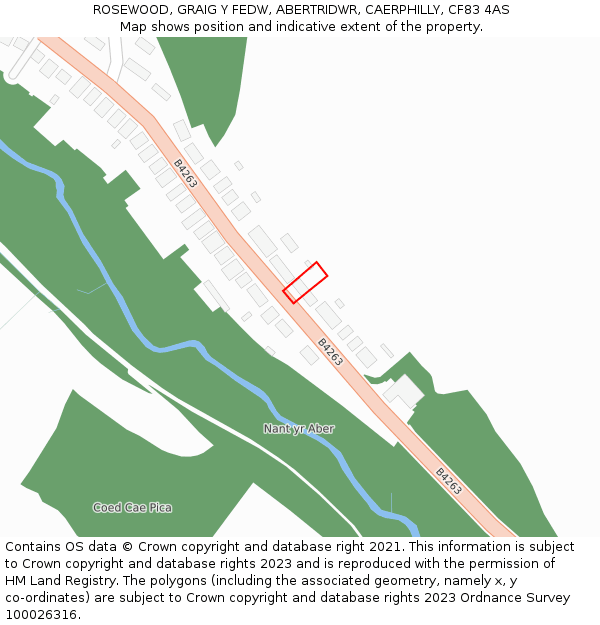 ROSEWOOD, GRAIG Y FEDW, ABERTRIDWR, CAERPHILLY, CF83 4AS: Location map and indicative extent of plot