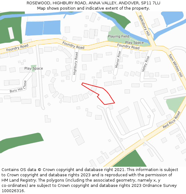 ROSEWOOD, HIGHBURY ROAD, ANNA VALLEY, ANDOVER, SP11 7LU: Location map and indicative extent of plot