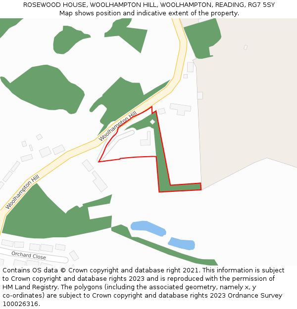 ROSEWOOD HOUSE, WOOLHAMPTON HILL, WOOLHAMPTON, READING, RG7 5SY: Location map and indicative extent of plot