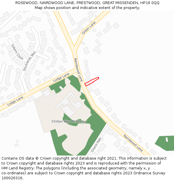 ROSEWOOD, NAIRDWOOD LANE, PRESTWOOD, GREAT MISSENDEN, HP16 0QQ: Location map and indicative extent of plot