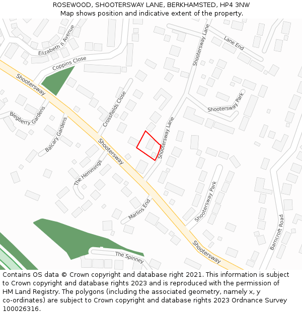 ROSEWOOD, SHOOTERSWAY LANE, BERKHAMSTED, HP4 3NW: Location map and indicative extent of plot