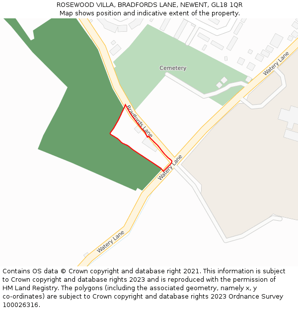 ROSEWOOD VILLA, BRADFORDS LANE, NEWENT, GL18 1QR: Location map and indicative extent of plot