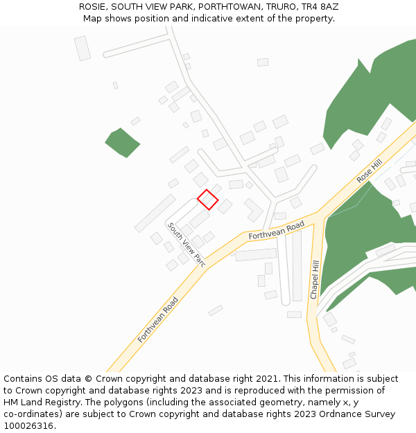 ROSIE, SOUTH VIEW PARK, PORTHTOWAN, TRURO, TR4 8AZ: Location map and indicative extent of plot