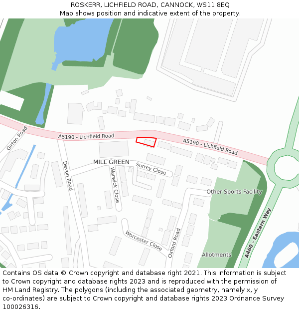 ROSKERR, LICHFIELD ROAD, CANNOCK, WS11 8EQ: Location map and indicative extent of plot