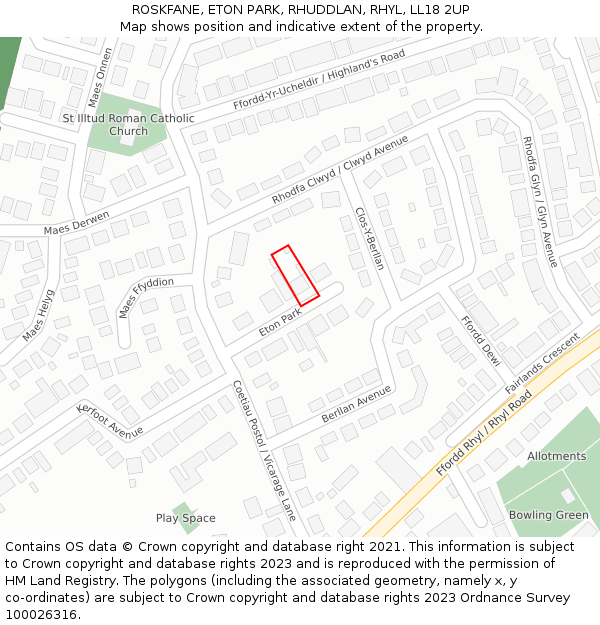 ROSKFANE, ETON PARK, RHUDDLAN, RHYL, LL18 2UP: Location map and indicative extent of plot