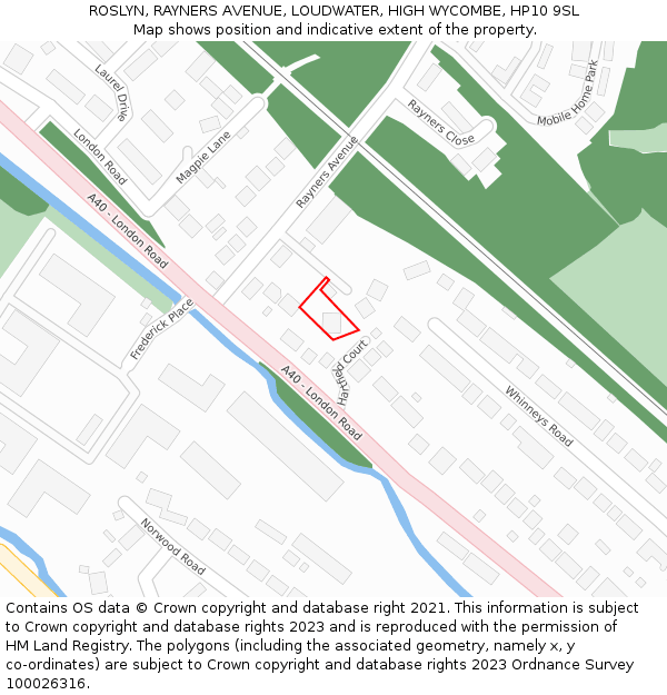 ROSLYN, RAYNERS AVENUE, LOUDWATER, HIGH WYCOMBE, HP10 9SL: Location map and indicative extent of plot