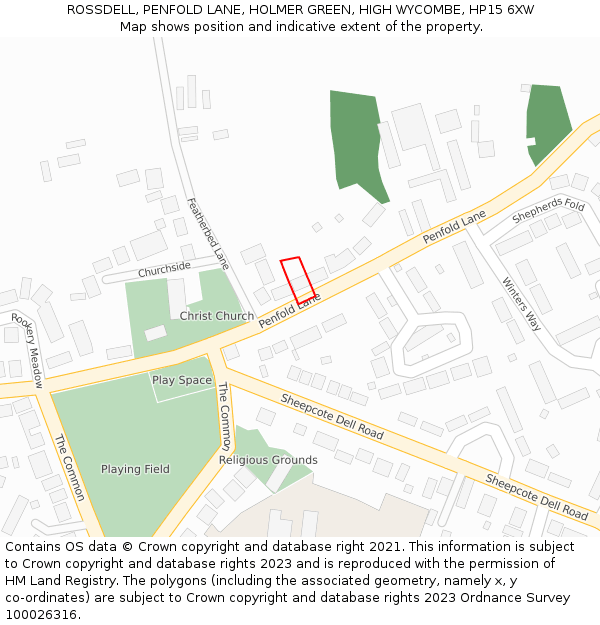 ROSSDELL, PENFOLD LANE, HOLMER GREEN, HIGH WYCOMBE, HP15 6XW: Location map and indicative extent of plot