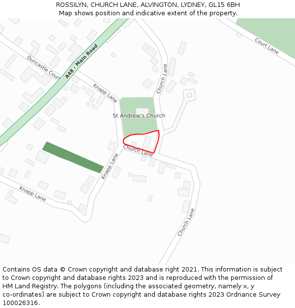 ROSSILYN, CHURCH LANE, ALVINGTON, LYDNEY, GL15 6BH: Location map and indicative extent of plot