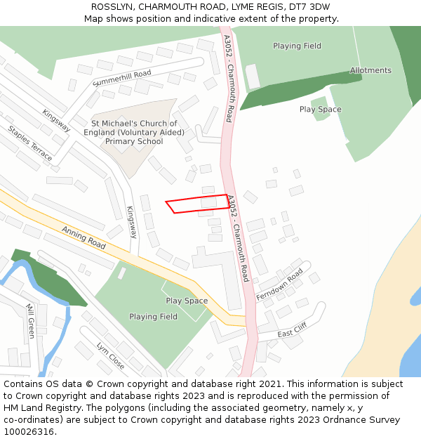 ROSSLYN, CHARMOUTH ROAD, LYME REGIS, DT7 3DW: Location map and indicative extent of plot