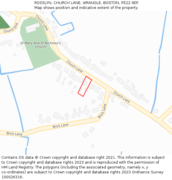 ROSSLYN, CHURCH LANE, WRANGLE, BOSTON, PE22 9EP: Location map and indicative extent of plot