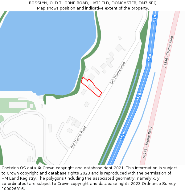 ROSSLYN, OLD THORNE ROAD, HATFIELD, DONCASTER, DN7 6EQ: Location map and indicative extent of plot