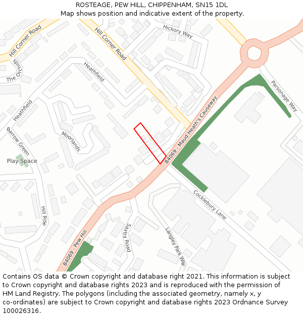 ROSTEAGE, PEW HILL, CHIPPENHAM, SN15 1DL: Location map and indicative extent of plot