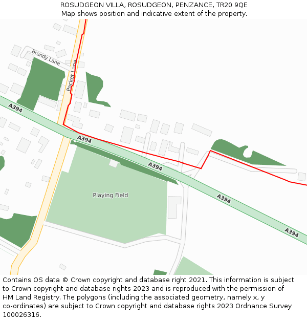 ROSUDGEON VILLA, ROSUDGEON, PENZANCE, TR20 9QE: Location map and indicative extent of plot