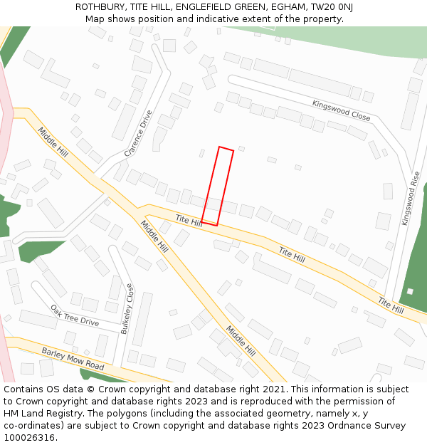 ROTHBURY, TITE HILL, ENGLEFIELD GREEN, EGHAM, TW20 0NJ: Location map and indicative extent of plot