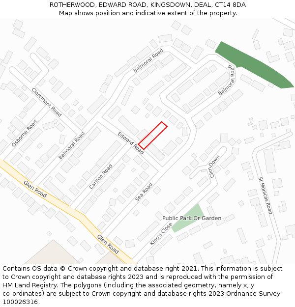 ROTHERWOOD, EDWARD ROAD, KINGSDOWN, DEAL, CT14 8DA: Location map and indicative extent of plot