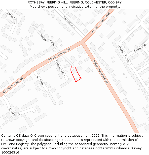 ROTHESAY, FEERING HILL, FEERING, COLCHESTER, CO5 9PY: Location map and indicative extent of plot