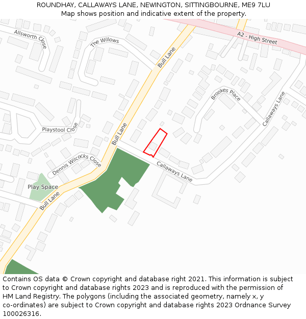 ROUNDHAY, CALLAWAYS LANE, NEWINGTON, SITTINGBOURNE, ME9 7LU: Location map and indicative extent of plot