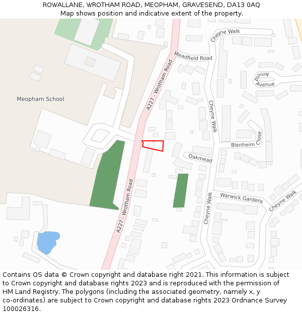 ROWALLANE, WROTHAM ROAD, MEOPHAM, GRAVESEND, DA13 0AQ: Location map and indicative extent of plot
