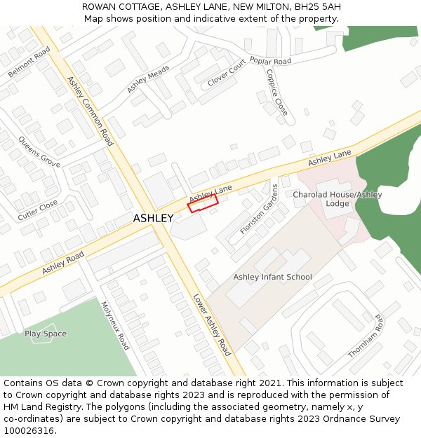 ROWAN COTTAGE, ASHLEY LANE, NEW MILTON, BH25 5AH: Location map and indicative extent of plot