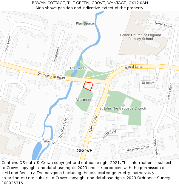 ROWAN COTTAGE, THE GREEN, GROVE, WANTAGE, OX12 0AN: Location map and indicative extent of plot