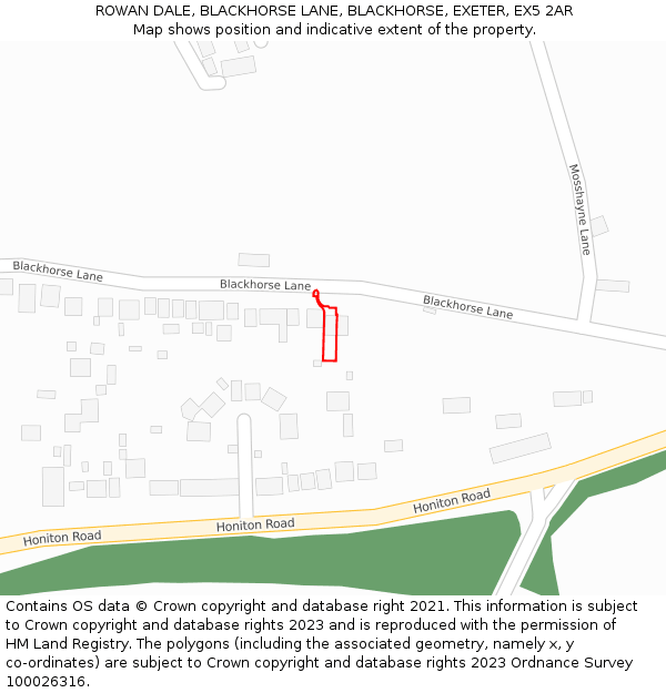 ROWAN DALE, BLACKHORSE LANE, BLACKHORSE, EXETER, EX5 2AR: Location map and indicative extent of plot