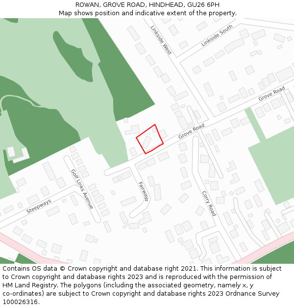 ROWAN, GROVE ROAD, HINDHEAD, GU26 6PH: Location map and indicative extent of plot