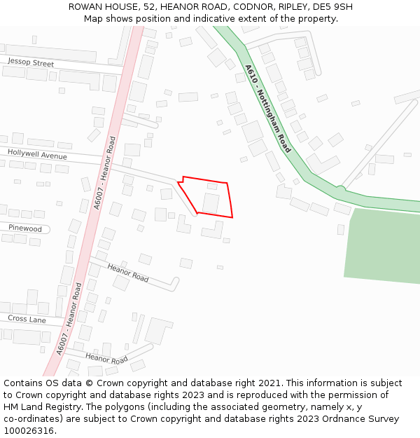 ROWAN HOUSE, 52, HEANOR ROAD, CODNOR, RIPLEY, DE5 9SH: Location map and indicative extent of plot