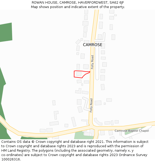 ROWAN HOUSE, CAMROSE, HAVERFORDWEST, SA62 6JF: Location map and indicative extent of plot