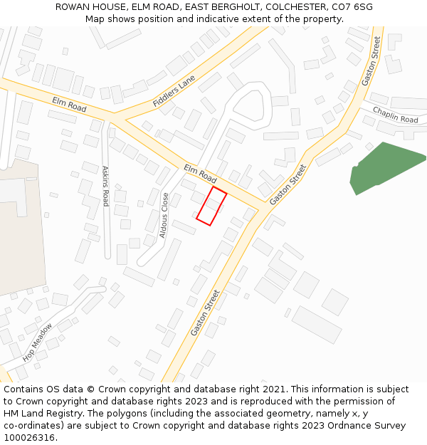 ROWAN HOUSE, ELM ROAD, EAST BERGHOLT, COLCHESTER, CO7 6SG: Location map and indicative extent of plot