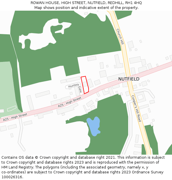 ROWAN HOUSE, HIGH STREET, NUTFIELD, REDHILL, RH1 4HQ: Location map and indicative extent of plot