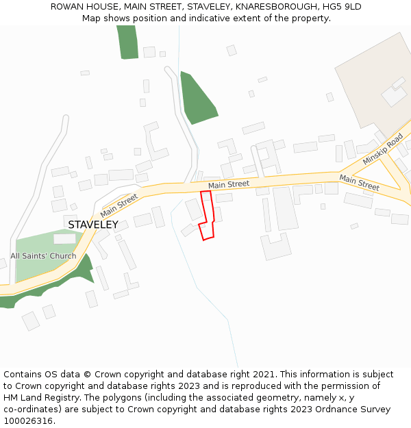 ROWAN HOUSE, MAIN STREET, STAVELEY, KNARESBOROUGH, HG5 9LD: Location map and indicative extent of plot