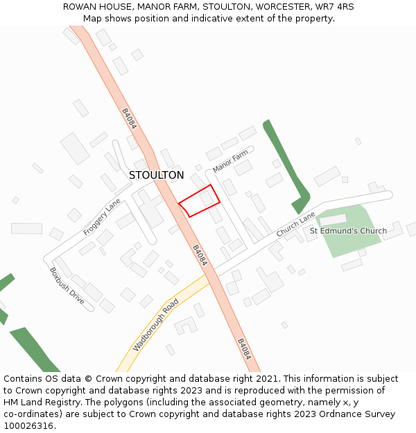 ROWAN HOUSE, MANOR FARM, STOULTON, WORCESTER, WR7 4RS: Location map and indicative extent of plot